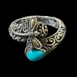 Samuel B. Silver Ring with Turquoise and Dragonfly Design